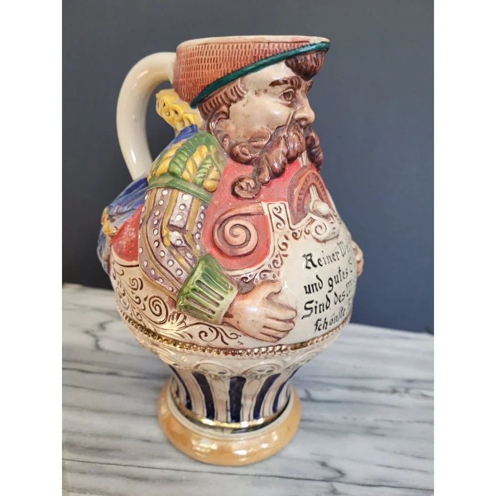 GERZ W. Germany German Beer Pitcher Stein Figurine w/ Proverb Vintage Large‎